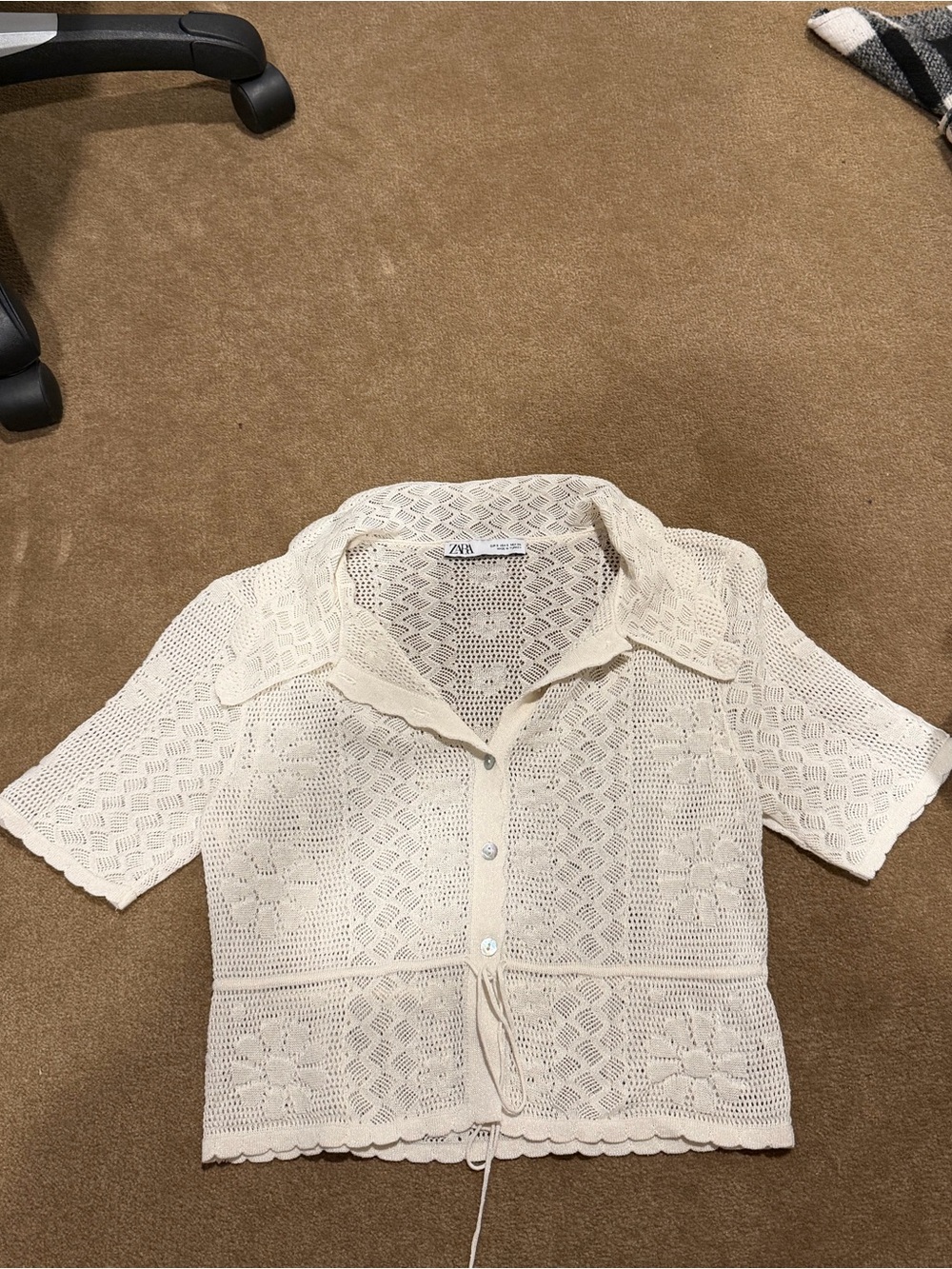 Zara Ivory Open-Knit Crochet Top